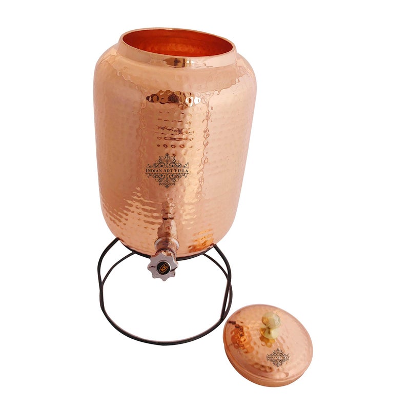INDIAN ART VILLA Hammered Design Copper Water Pot with Stand, Storage & Kitchenware, Health Benefits, Volume-8 LTR, 8 litres - Image 5
