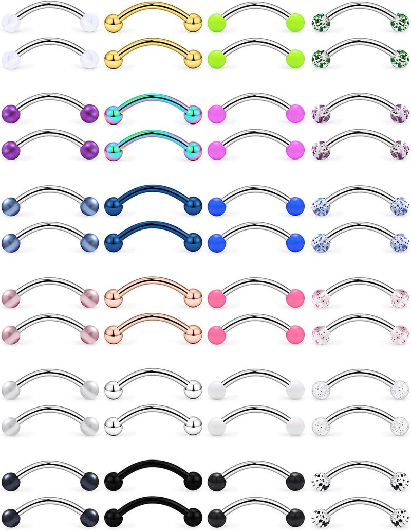 Hoeudjo 48PCS 16G Surgical Steel Snake Eyes Tongue Ring Curved Barbell Nipplerings Nipple Rings Eyebrow Rings Rook Piercing Jewelry Daith Earrings for Women Men - Image 1