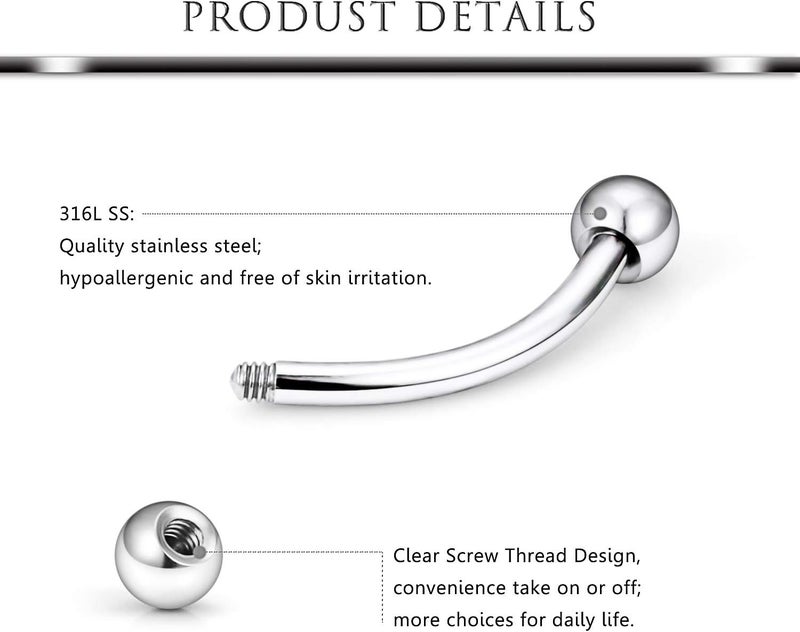 Hoeudjo 48PCS 16G Surgical Steel Snake Eyes Tongue Ring Curved Barbell Nipplerings Nipple Rings Eyebrow Rings Rook Piercing Jewelry Daith Earrings for Women Men - Image 2