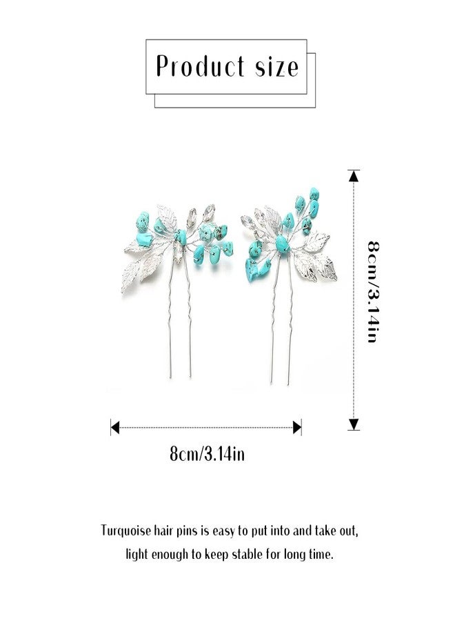 JEAIRTS Bridal Turquoise Hair Pins Silver Western Wedding Hair Accessories for Women - Image 4
