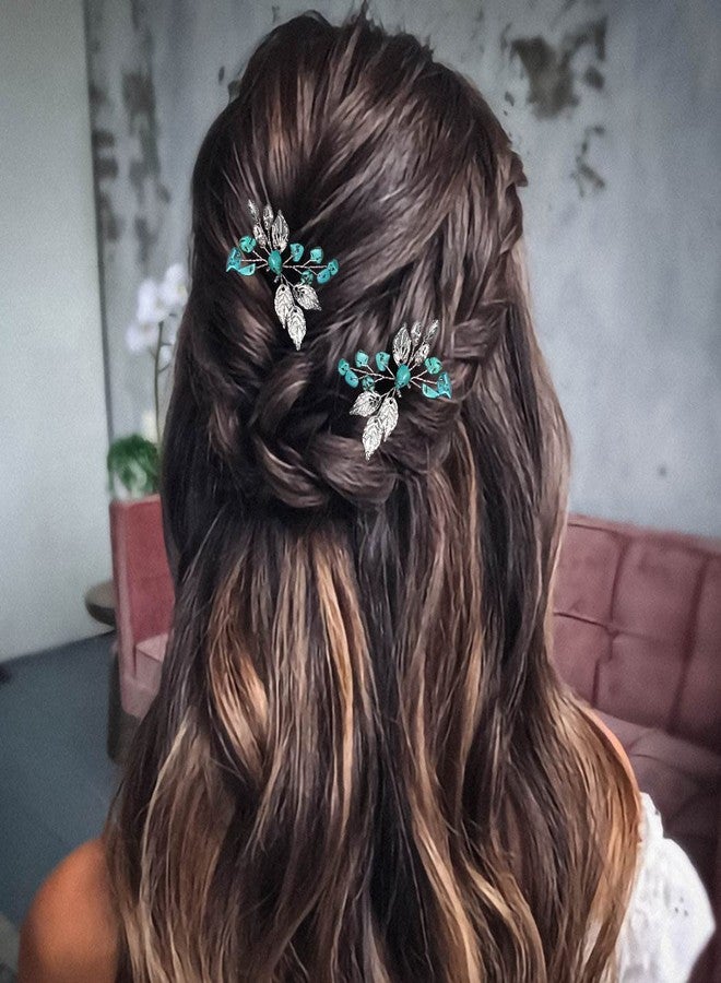 JEAIRTS Bridal Turquoise Hair Pins Silver Western Wedding Hair Accessories for Women - Image 5