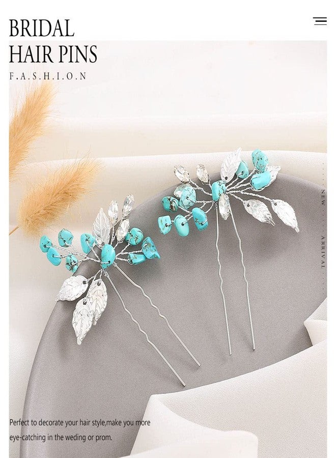 JEAIRTS Bridal Turquoise Hair Pins Silver Western Wedding Hair Accessories for Women - Image 3
