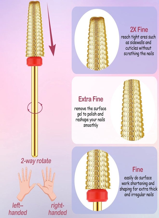 Outus 3 Pieces Nail Carbide 5 in 1 Tapered Barrel Carbide Nail Drill Bit Set, 3/32 Inches Cone Shape Bit for Acrylic or Gel Remover (Golden) - Image 3