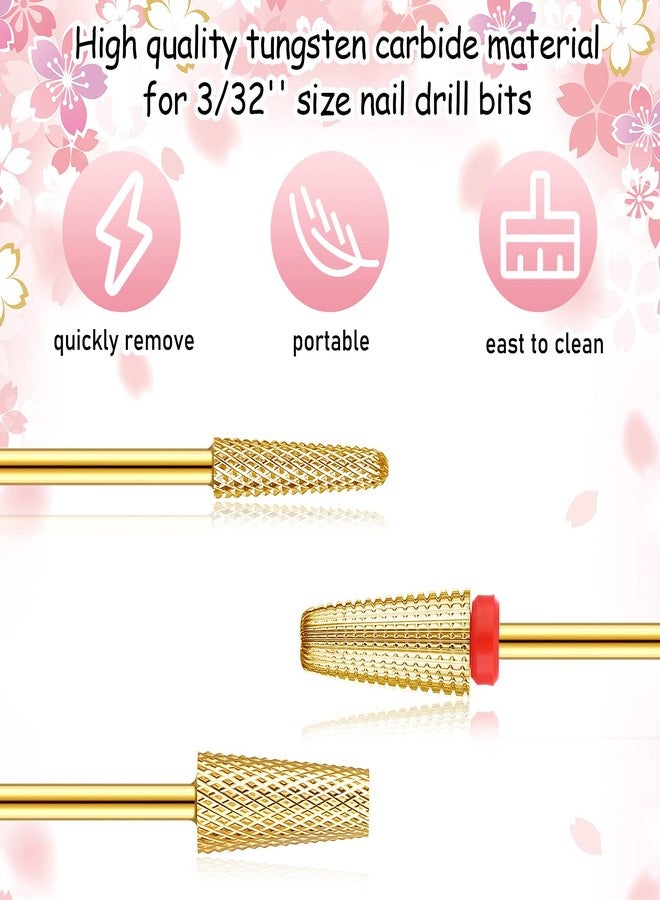 Outus 3 Pieces Nail Carbide 5 in 1 Tapered Barrel Carbide Nail Drill Bit Set, 3/32 Inches Cone Shape Bit for Acrylic or Gel Remover (Golden) - Image 2
