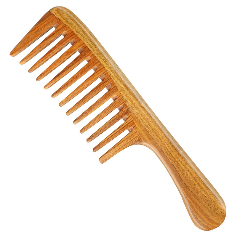 Onedor Natural Green Sandalwood Hair Comb  Extra Large Detangler Comb 100 Natural AntiStatic Handmade Light Brown For All Ages
