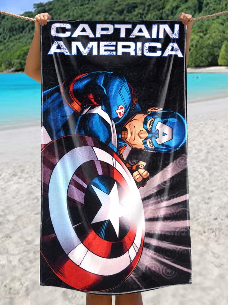 Athom Living Captain America Kids Cotton Bath Towel,Superhero Themed Soft & Absorbent Towel for Boys & Girls, 60x120cm, 350GSM - Image 2