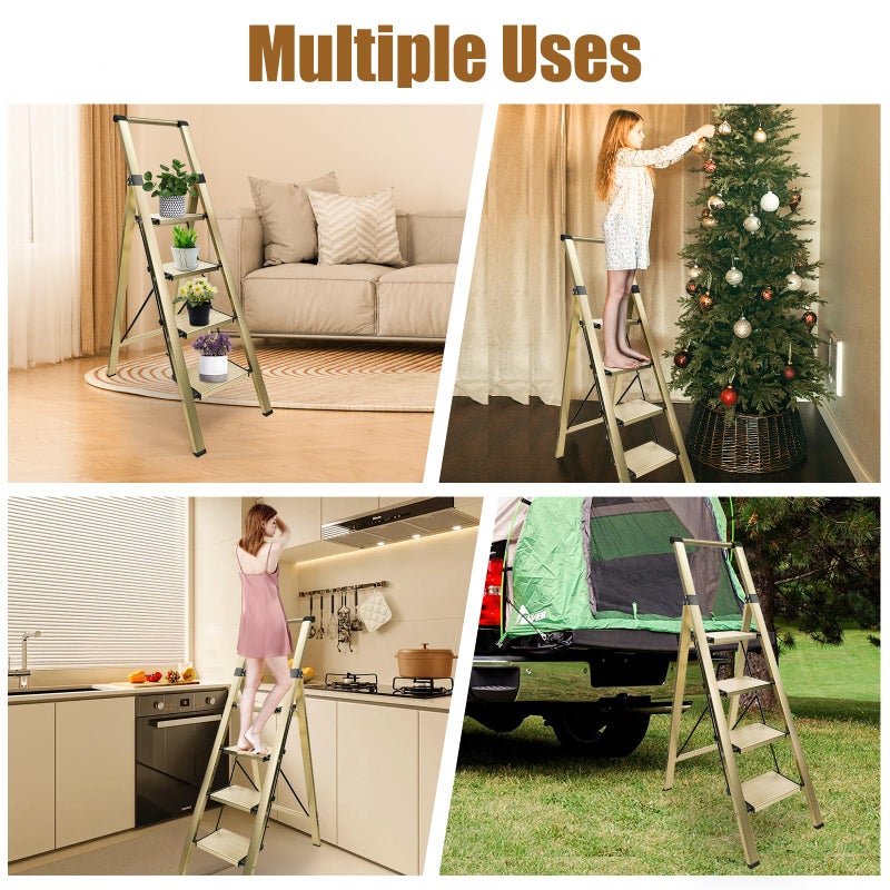 hismocal Aluminium 4 Step Ladder Folding Stool-330lb Capacity Ladders with Anti-Slip Wide Pedal Portable Kids/Adults, Lightweight Ladder, Portable Multi-use Scene for Home/Kitchen/Office/Garden/Yard - Image 3