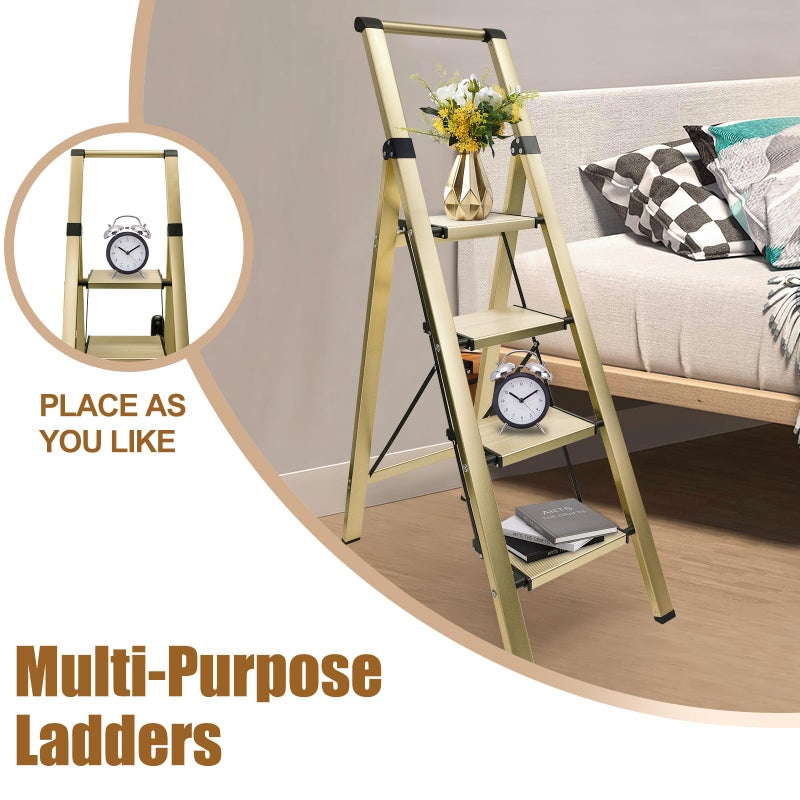 hismocal Aluminium 4 Step Ladder Folding Stool-330lb Capacity Ladders with Anti-Slip Wide Pedal Portable Kids/Adults, Lightweight Ladder, Portable Multi-use Scene for Home/Kitchen/Office/Garden/Yard - Image 5