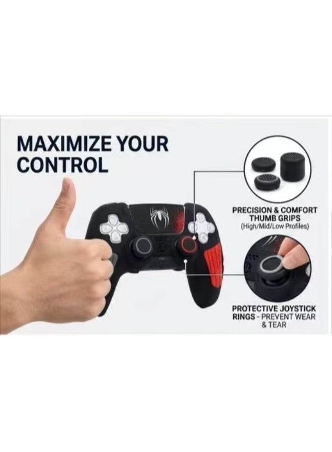 Captaintech Full Protection Black Spider Gamepad Silicone Sleeve for PS5 Controller, Anti-Slip Skin Cover with Analog Stick Grips u0026 Wrap Sticker - Image 3