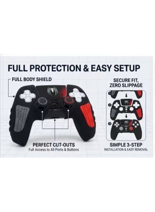 Captaintech Full Protection Black Spider Gamepad Silicone Sleeve for PS5 Controller, Anti-Slip Skin Cover with Analog Stick Grips u0026 Wrap Sticker - Image 4