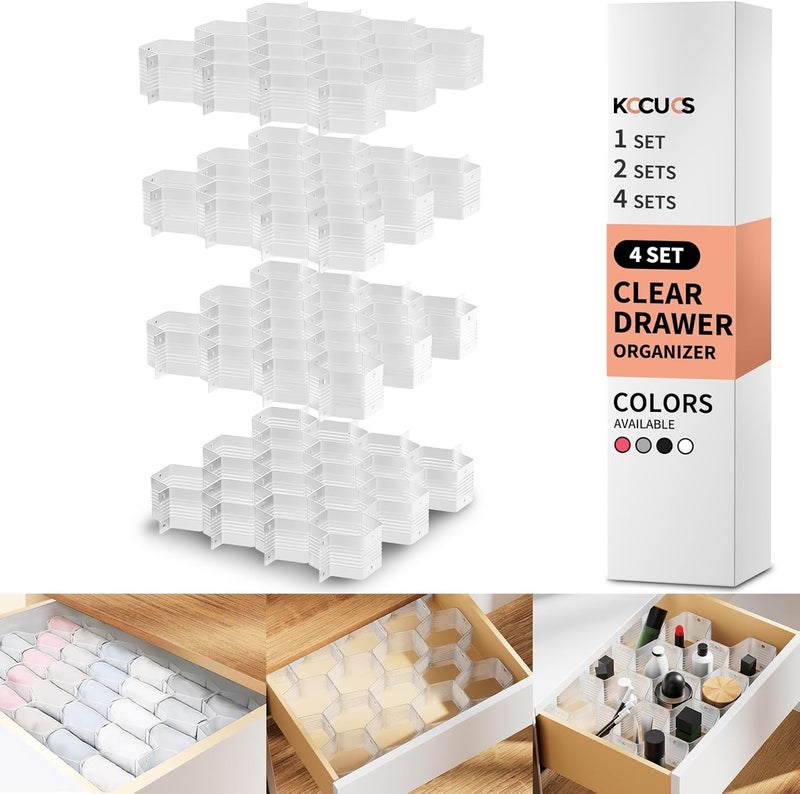 Kocuos Honeycomb Separator Adjustable Drawer Organizer Divider for Underwear Belt-Scarf Socks Organizer (White(4pcs)) - Image 1