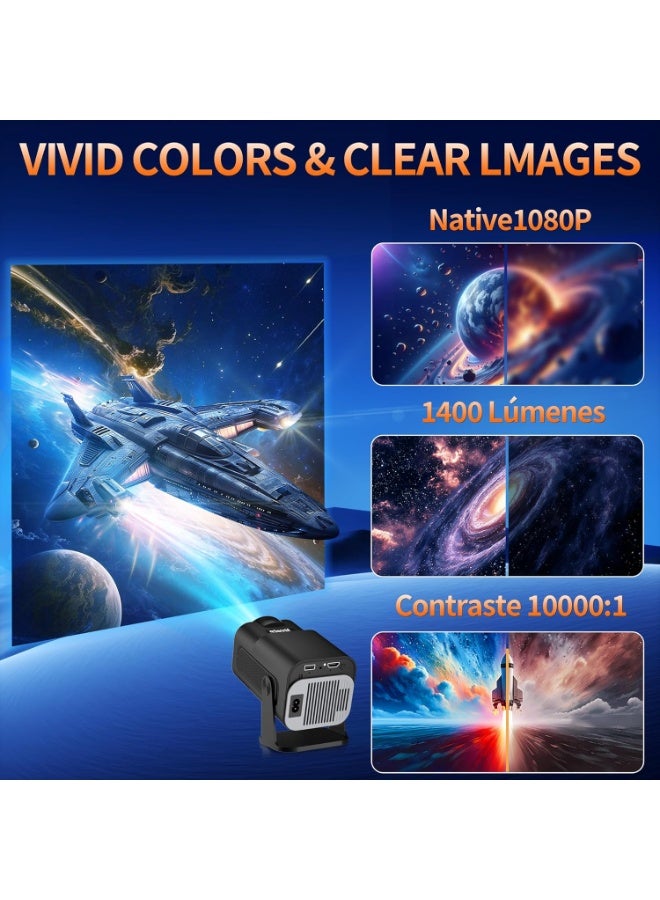 Mini Projector 1080P Full HD, 4K Projector with 180° Rotation, Portable Projector WiFi 6 & Bluetooth 5.2 Support,Featuring Auto Keystone Correction,HDMI/USB Connectivity Projector Black - Image 5