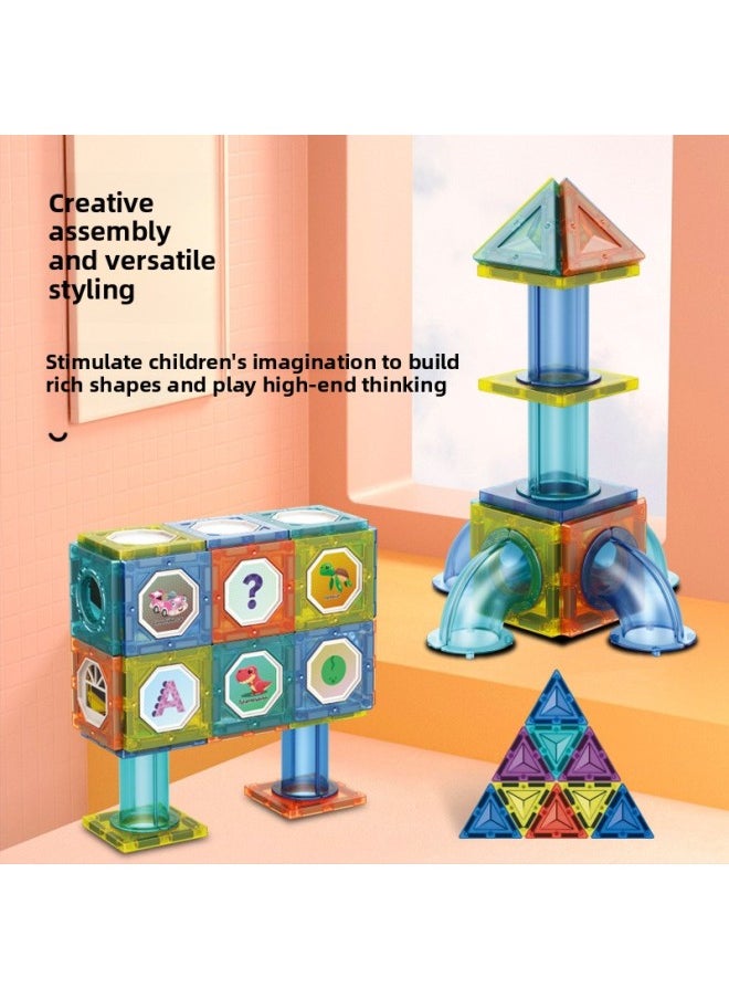 Colored Window Track Magnetic Piece Building Blocks Ball Track Changeable DIY Children's Stitching Building Blocks Together Toy-Color:Magnetic Track Color Window 74PCs  - Image 4