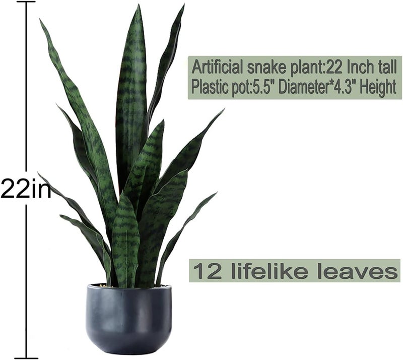 Beebel Artificial Plants Sansevieria Snake Plant with Black Plastic Planter Greenery Perfect Faux Agave Fake Plants in Pot for Home Office Indoor and Outdoo Dcor 22 Green - Image 2