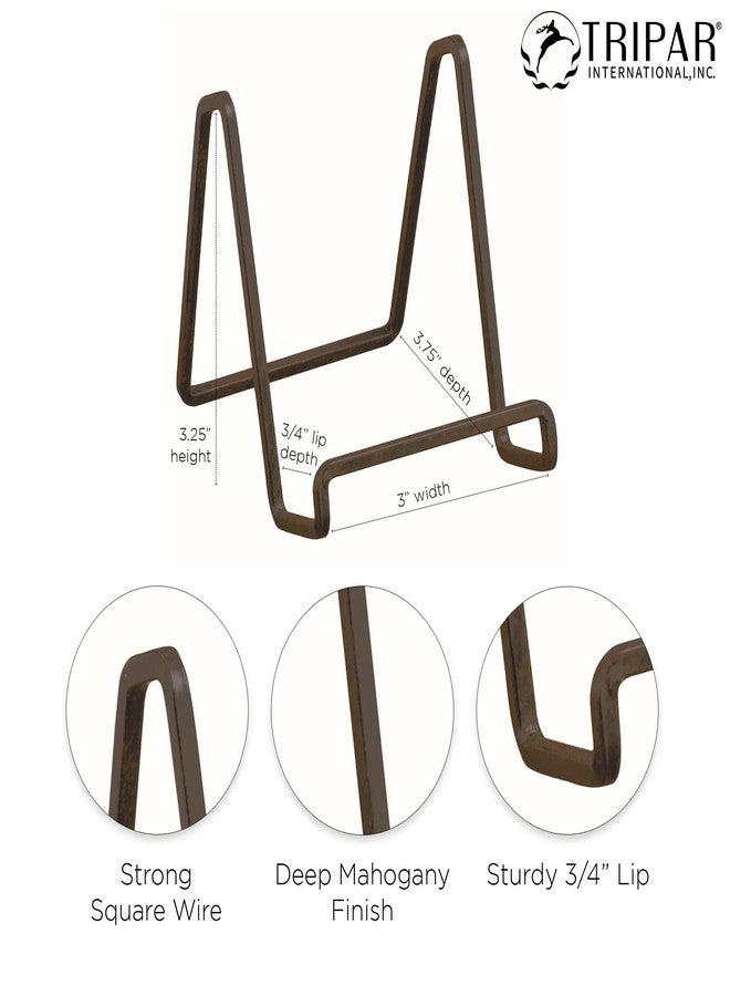 Tripar Square Metal Wire Stand, Mahogany Finish (3-Inch Depth) Tabletop Easel Sleek & Modern Look - Perfect for Books, Plates, Photos & More - Image 3
