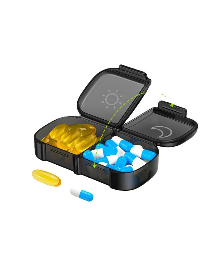 سيستار منظم حبوب كبير جدًا، 2 يوم، تخزين مريح للحبوب لمدة 7 أيام، أسود، صندوق حبوب صباحًا ومساءً للفيتامينات والأدوية والمكملات الغذائية وزيت السمك (أسود) - Image 4