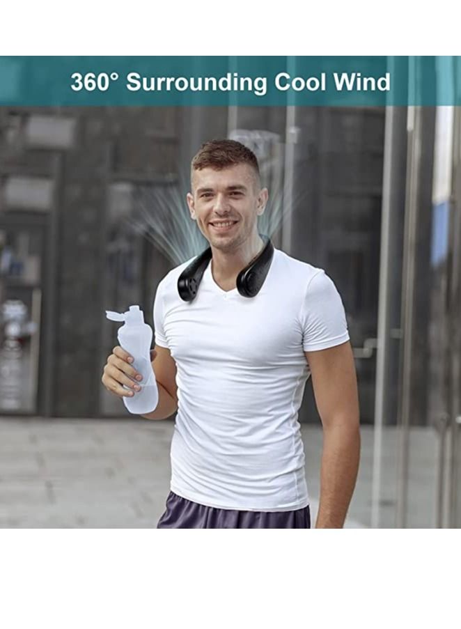 Portable Neck Fan, Hands Free Wearable Bladeless Neckband Fan, 3 Speeds Surround Necklace USB Rechargeable Fan, Cooling Hanging Fan for Traveling Sports Office (Black) - Image 2