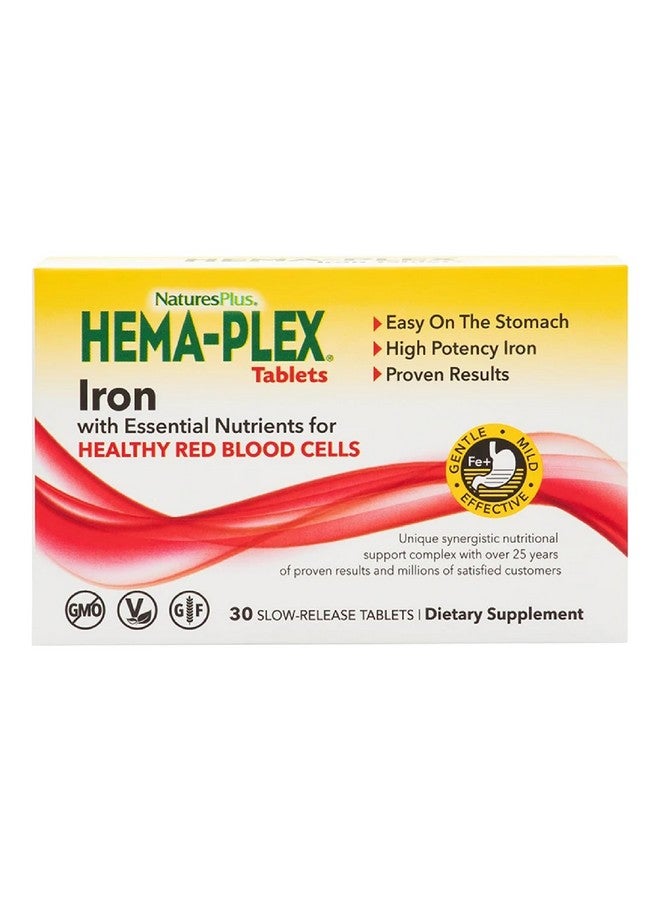 NaturesPlus Hema-Plex Iron - 30 Slow-Release Tablets - 85 mg Chelated Iron - Total Blood Health - With Vitamin C & Bioflavonoids - Non GMO, Vegetarian & Gluten Free - 30 Servings - Image 1
