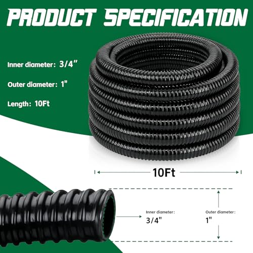 Wocloer Pond Tubing 34 10 Feet Black Flexible PVC Pond HoseGarden Pond PVC Tube Reinforced KinkResistant Tubing for Pumps Fountains Waterfalls with 4 Clamps34 Dia - Image 3