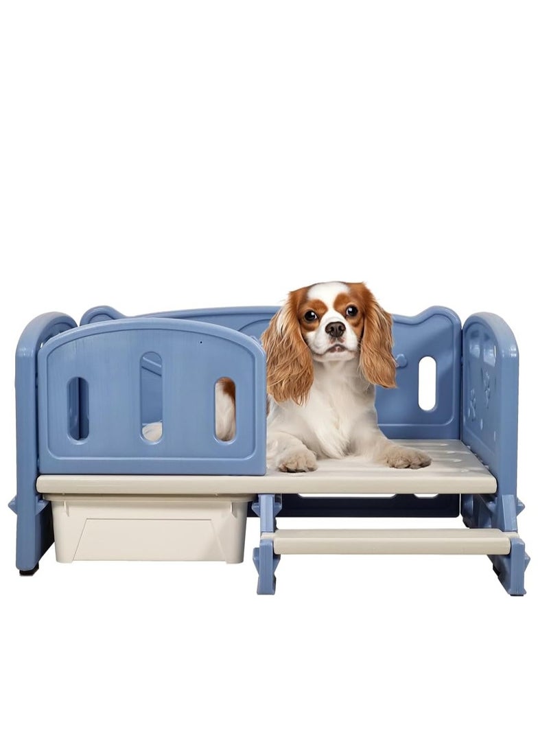NNC PETS Dog bed with Ladder, Anti-slip bottom, and storage box for small and medium-sized dogs, Plastic moisture-proof pet bed for all seasons, Comfortable dog bed 82 cm (Blue) - Image 1