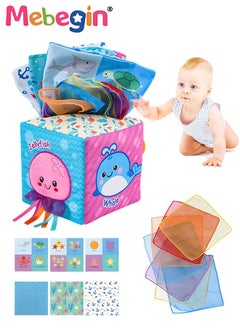 MEBEGIN Baby Tissue Box Toy with Rustling and Squeaky Sounds, Sensory Toys for Babies, Soft Crinkle Toys, Fun Developmental Tissue Box Toy, Made of Non-toxic Material, Ideal Gift for Kids, 12*12*12cm  - Image 1