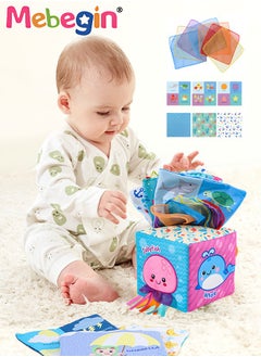MEBEGIN Baby Tissue Box Toy with Rustling and Squeaky Sounds, Sensory Toys for Babies, Soft Crinkle Toys, Fun Developmental Tissue Box Toy, Made of Non-toxic Material, Ideal Gift for Kids, 12*12*12cm  - Image 2