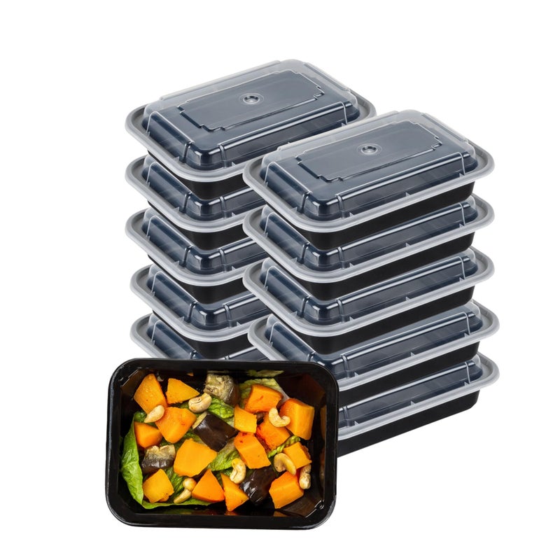 Green Direct Pack of 10 16 oz  Disposable Meal Prep and Take out black food containers with lids Plastic Bento Lunch Box To Go