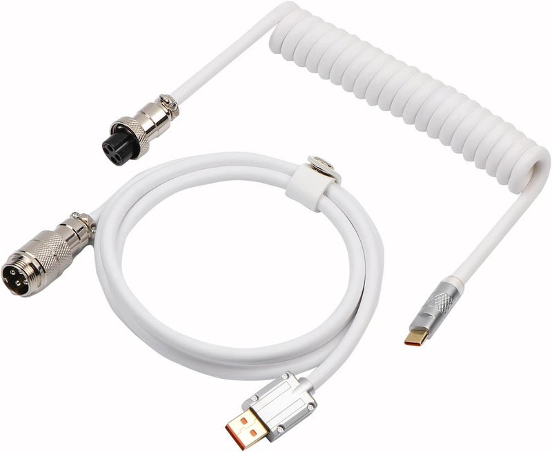 EPOMAKER Worldwide simple practical design Puff Aviator Coiled USB Cable, Type C Detachable Mechanical Gaming Keyboard Cable for Win/Mac/Gamers, Suitable for RT100/TH80 PRO/TH96/TH80 SE/CIDOO V65. etc (White) Wide daily application - Image 2