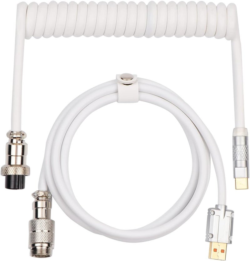 EPOMAKER Worldwide simple practical design Puff Aviator Coiled USB Cable, Type C Detachable Mechanical Gaming Keyboard Cable for Win/Mac/Gamers, Suitable for RT100/TH80 PRO/TH96/TH80 SE/CIDOO V65. etc (White) Wide daily application - Image 1