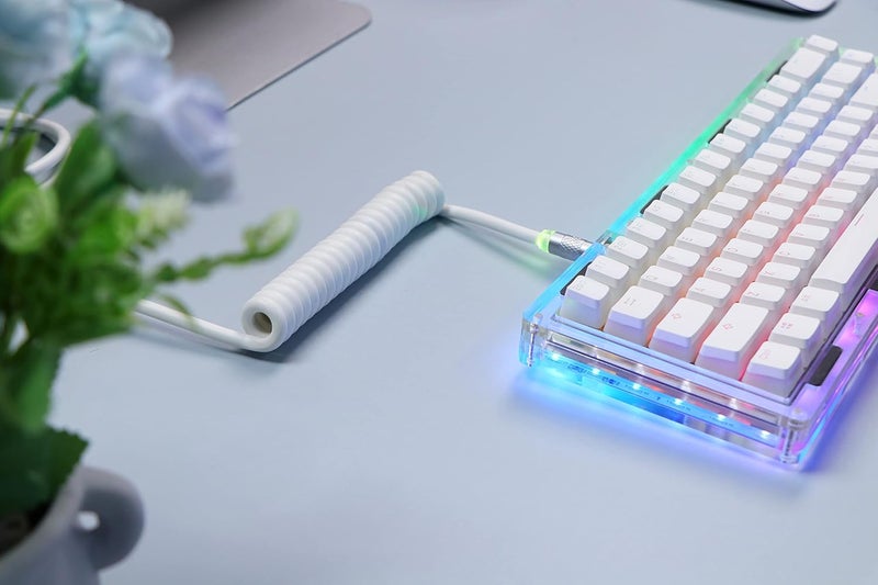 EPOMAKER Worldwide simple practical design Puff Aviator Coiled USB Cable, Type C Detachable Mechanical Gaming Keyboard Cable for Win/Mac/Gamers, Suitable for RT100/TH80 PRO/TH96/TH80 SE/CIDOO V65. etc (White) Wide daily application - Image 4