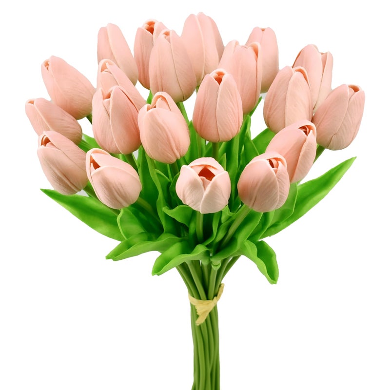 Mandy's Artificial Tulips 20 Stems Dusty Pink PU Faux Flowers for Valentine's Day and Easter Decorations Wedding Home Decor 13.5 Inch - Image 1