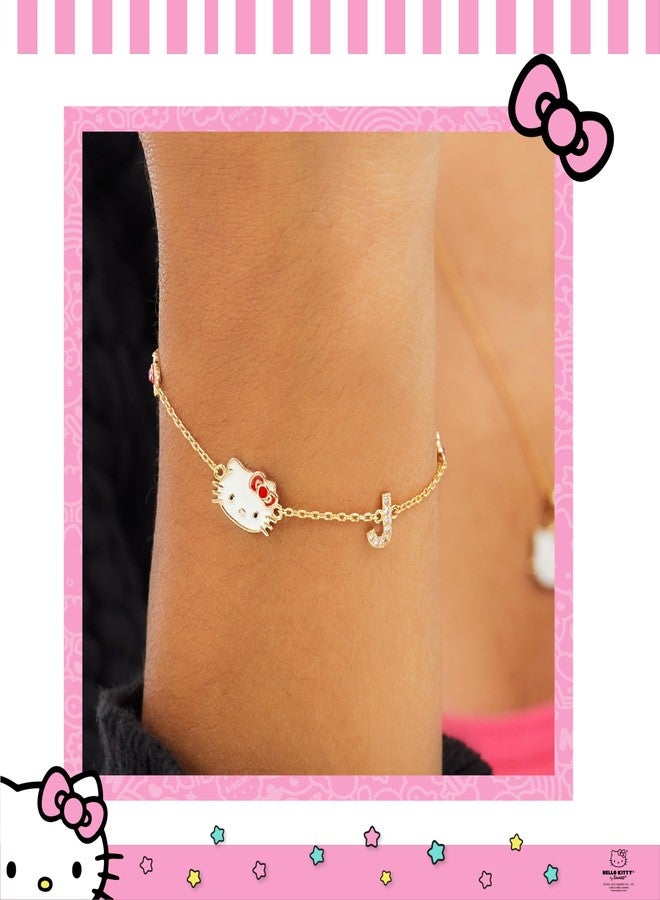 هالو كيتي سوار هيلو كيتي سانريو النسائي بحرف J، طوله 6.5 بوصة + 1 بوصة - مرخص رسميًا، مطلي بالذهب عيار 18 قيراطًا، مرصع بالزركونيا المكعبة - Image 2