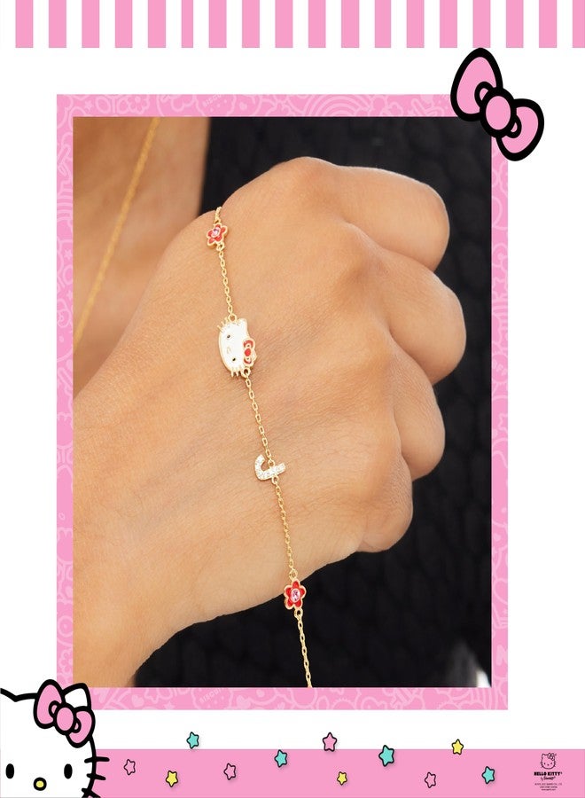 هالو كيتي سوار هيلو كيتي سانريو النسائي بحرف J، طوله 6.5 بوصة + 1 بوصة - مرخص رسميًا، مطلي بالذهب عيار 18 قيراطًا، مرصع بالزركونيا المكعبة - Image 3