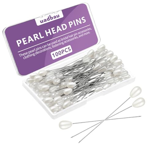 uadbau White Teardrop Corsage Pins, Pearl Pins, Boutonniere Pins for Women Wedding, Long Sewing Pins for Jewelry DIY, Bridal Bouquet & Floral Decoration, Sewing Crafts, Accessories (100 Pcs, 1 Box) - Image 1