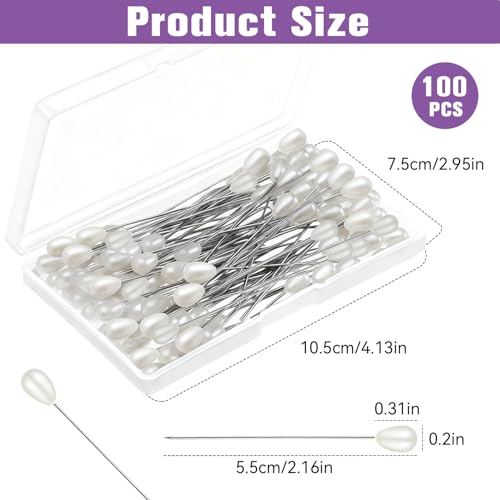 uadbau White Teardrop Corsage Pins, Pearl Pins, Boutonniere Pins for Women Wedding, Long Sewing Pins for Jewelry DIY, Bridal Bouquet & Floral Decoration, Sewing Crafts, Accessories (100 Pcs, 1 Box) - Image 4