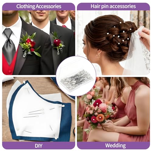 uadbau White Teardrop Corsage Pins, Pearl Pins, Boutonniere Pins for Women Wedding, Long Sewing Pins for Jewelry DIY, Bridal Bouquet & Floral Decoration, Sewing Crafts, Accessories (100 Pcs, 1 Box) - Image 5