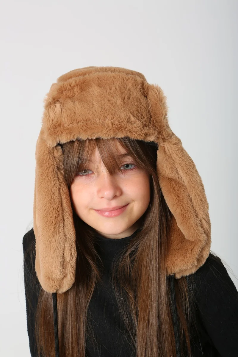 ريمسا Children's Furry Earmuff Plush Hat Rkş-Ç-04 Camel