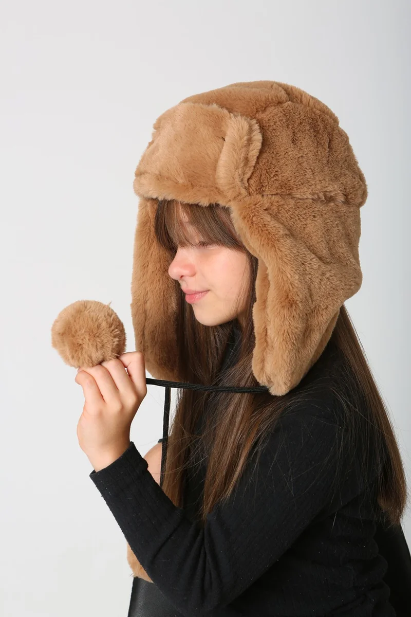 ريمسا Children's Furry Earmuff Plush Hat Rkş-Ç-04 Camel