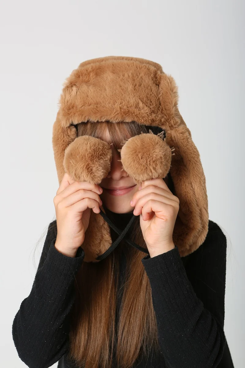 ريمسا Children's Furry Earmuff Plush Hat Rkş-Ç-04 Camel