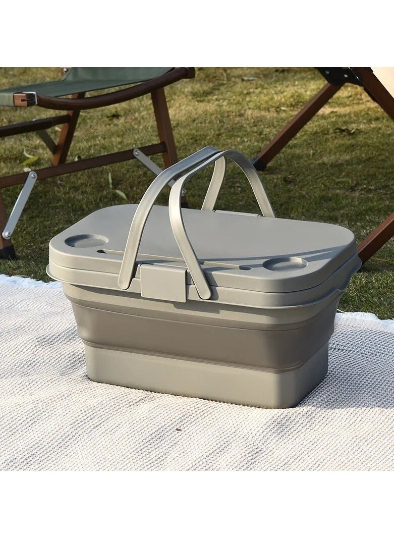 Generic 1pc Picnic Basket Outdoor Waterproof Basket Outdoor Camping Folding Box Picnic Storage Basket Set Folding Bucket (Army Green)  - Image 1