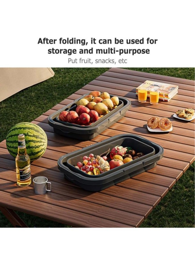 Generic 1pc Picnic Basket Outdoor Waterproof Basket Outdoor Camping Folding Box Picnic Storage Basket Set Folding Bucket (Army Green)  - Image 3