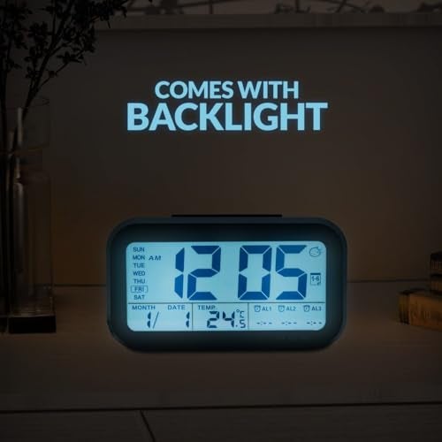 URBANFIX Bulfyss USB Rechargeable Digital Alarm Clock, Date, Temperature, Backlight LCD Display Smart Clock with 3 Alarms Bedroom Table Desk (Black) - Image 4