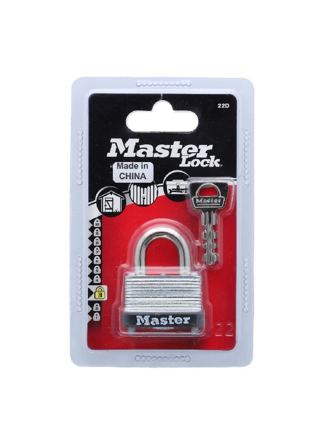 Master Lock Single Locking Lever Laminated Steel Warded Padlock with Key Silver and Black 9 x 3 x 15 cm 22EURD 