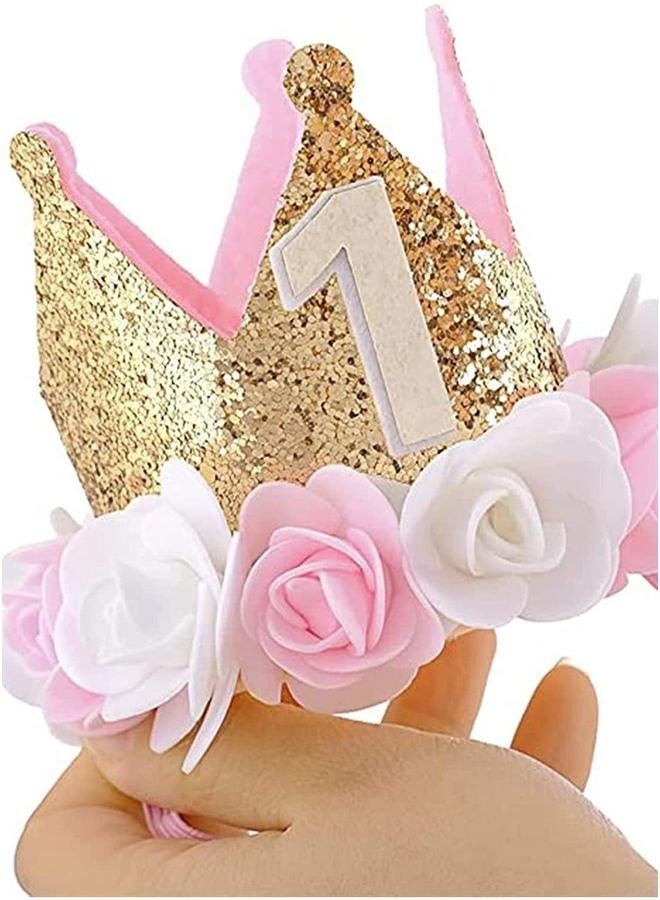 Baby Girl 1 Birthday Crown for Baby, Hat Decorations First Gifts Rose Gold Pink Party One Year Old Princess Handmade Cap Girls Boys - Image 5