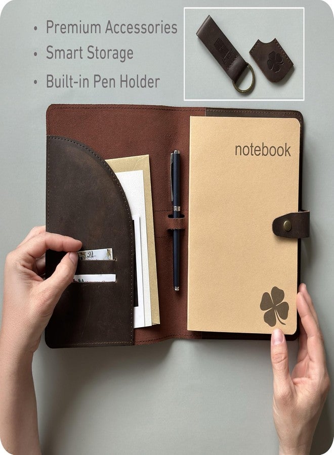 le vent Refillable Genuine Leather Journal for Women & Men - 5x8 Notebook for Work, 200+200 Lay-Flat Pages (Lined & Blank) - A5 Brown Vintage Diary Cover - Handmade for Travel, Business and Gifts - Image 3