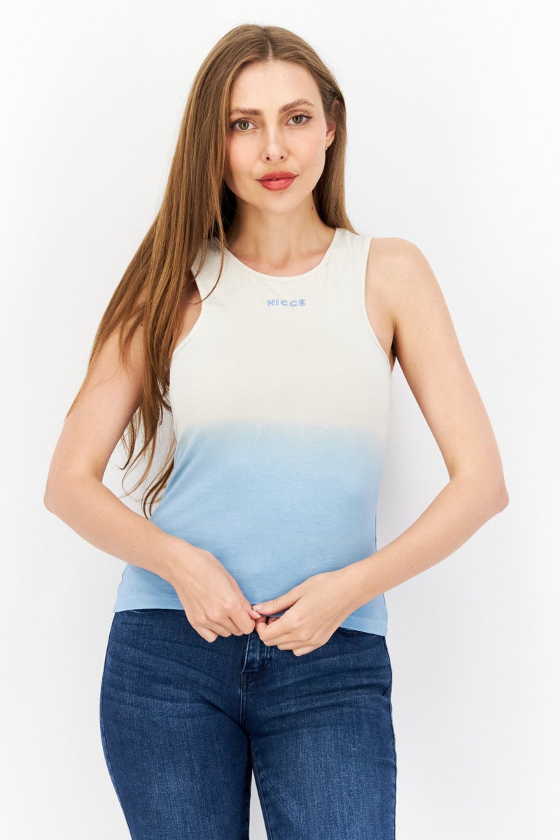 Nicce Women Crew Neck Sleeveless Embroidered Tank Top, Beige - Image 1