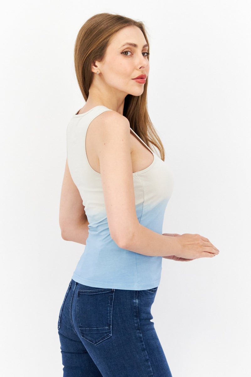 Nicce Women Crew Neck Sleeveless Embroidered Tank Top, Beige - Image 2