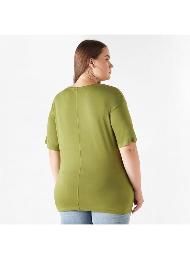 Ulla Popken Plus Size Ulla Popken Embellished T-Shirt with Drop Shoulder Sleeves  - Image 3