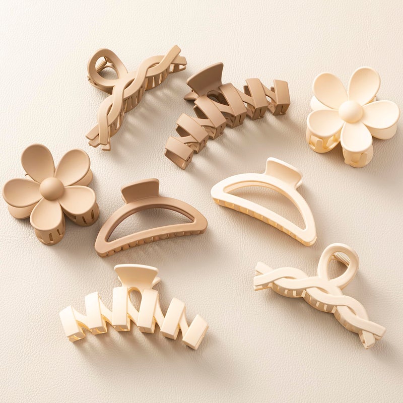 Sunolga 8PCS Hair Clips for Women, Flower Claw Clips for Thick Hair, Non-Slip Hair Accessories with Multi-Styles, Neutral Colors Hair Claw Clips and Variety Pack, Ideal for Girls - Image 1