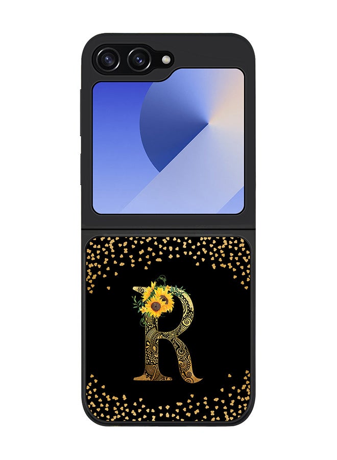 Stylizedd Rugged Black edge case for Samsung Galaxy Z Flip6, Slim fit Case Flexible Cover - Custom Monogram Initial Letter Floral Pattern Alphabet - R ( Black ) - Image 1